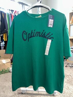 Universal Thread Green "Optimistic" Short Sleeve Tee